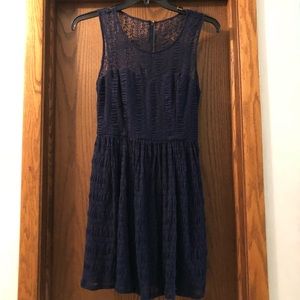 Navy Blue Sleeveless Lace Sweetheart Skater Dress